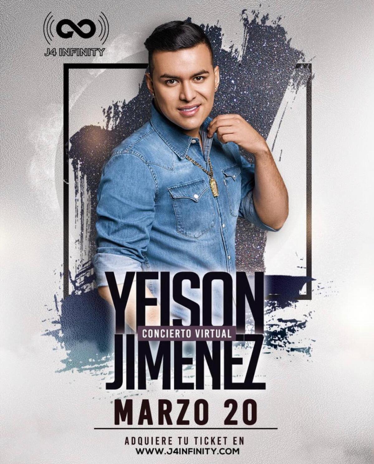 Yeison Jiménez llega con su mejor repertorio en concierto virtual